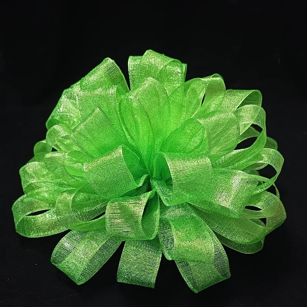 Christmas Tree Bow Topper, Lime Green Sheer Ribbon Tree Topper 44 Loop Bow #4of4